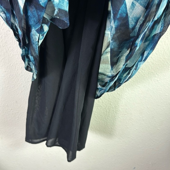 Theory 100% Silk Abstract Blue Teal Black Mini Ruffled Flutter Sleeves Dress 6 - Picture 3 of 14